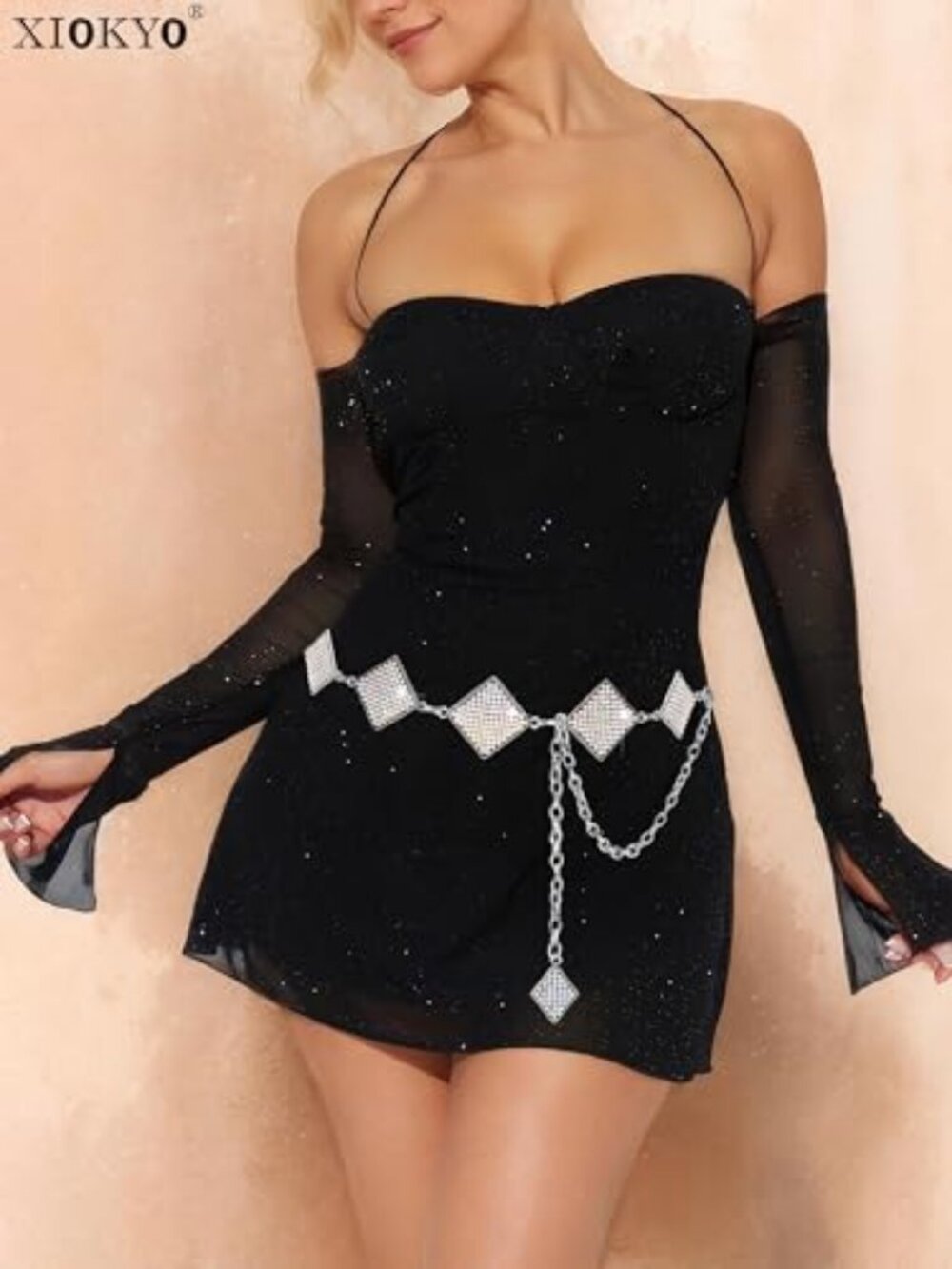 Bling Rhinestone Concho Belt for Women Dazzled Chain Belt Silver Rhombus Western